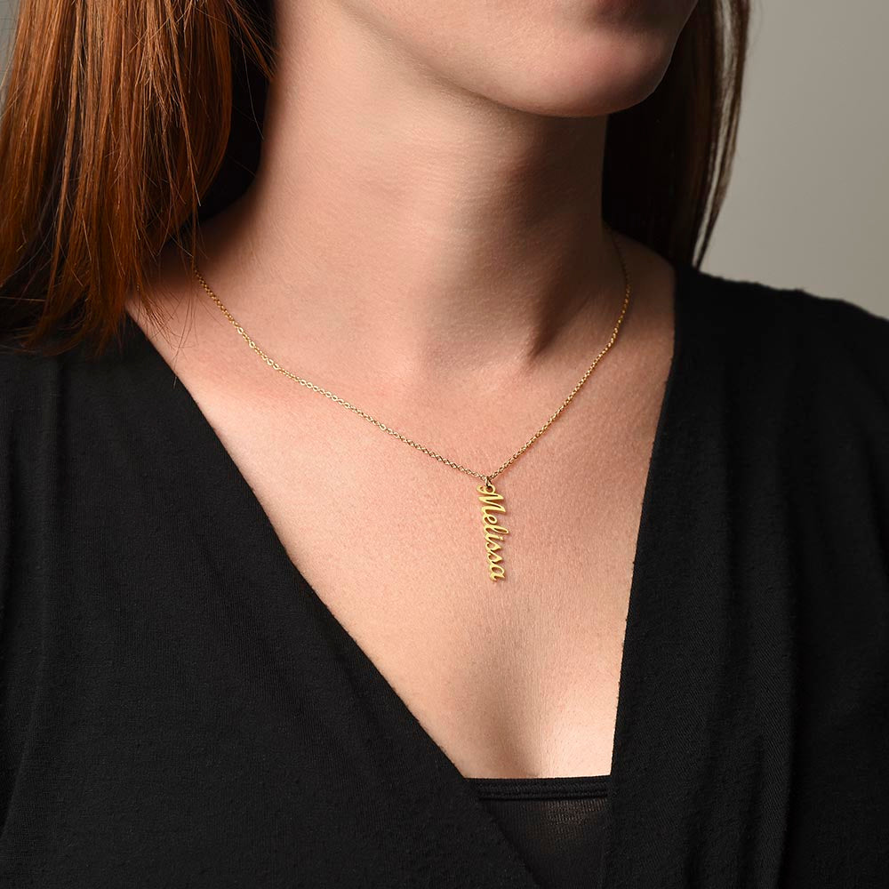 Verticharm: Personalized Vertical Name Necklace with a Personal Love Message Included