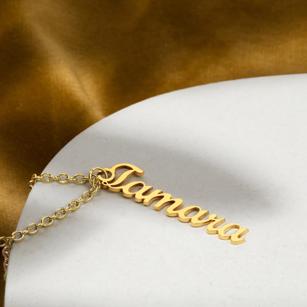 Verticharm: Personalized Vertical Name Necklace with a Personal Love Message Included